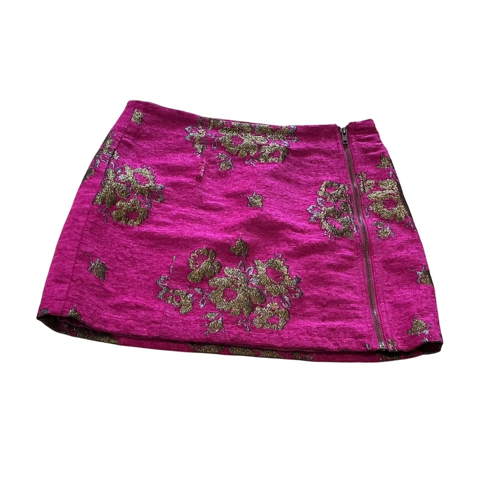 Free People Pink Gold Floral Brocade Side Zip Mini Skirt Size 4 OB1054173 - Picture 11 of 12